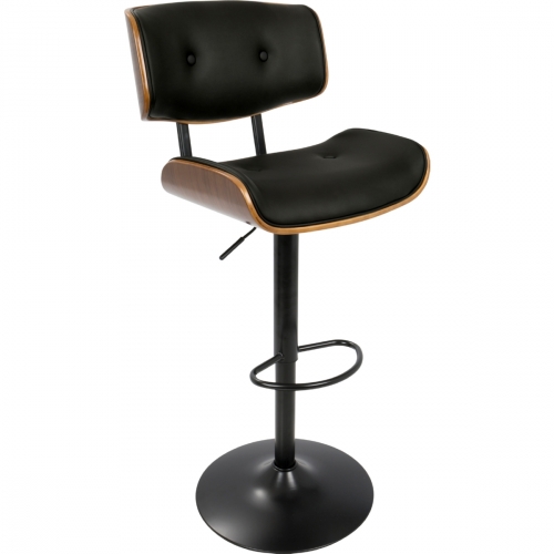 Lombardi Adjustable Bar Stool in Black Leatherette & Walnut Finish